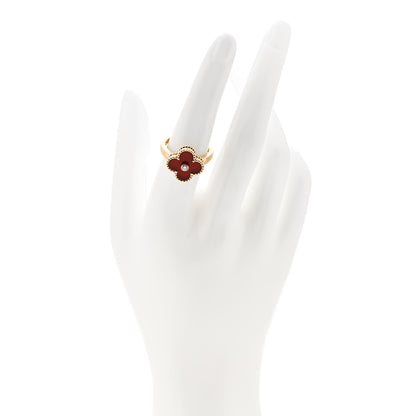 Van Cleef & Arpels 18K Yellow Gold Carnelian Diamond Vintage Alhambra Ring 54 7 2 of 6