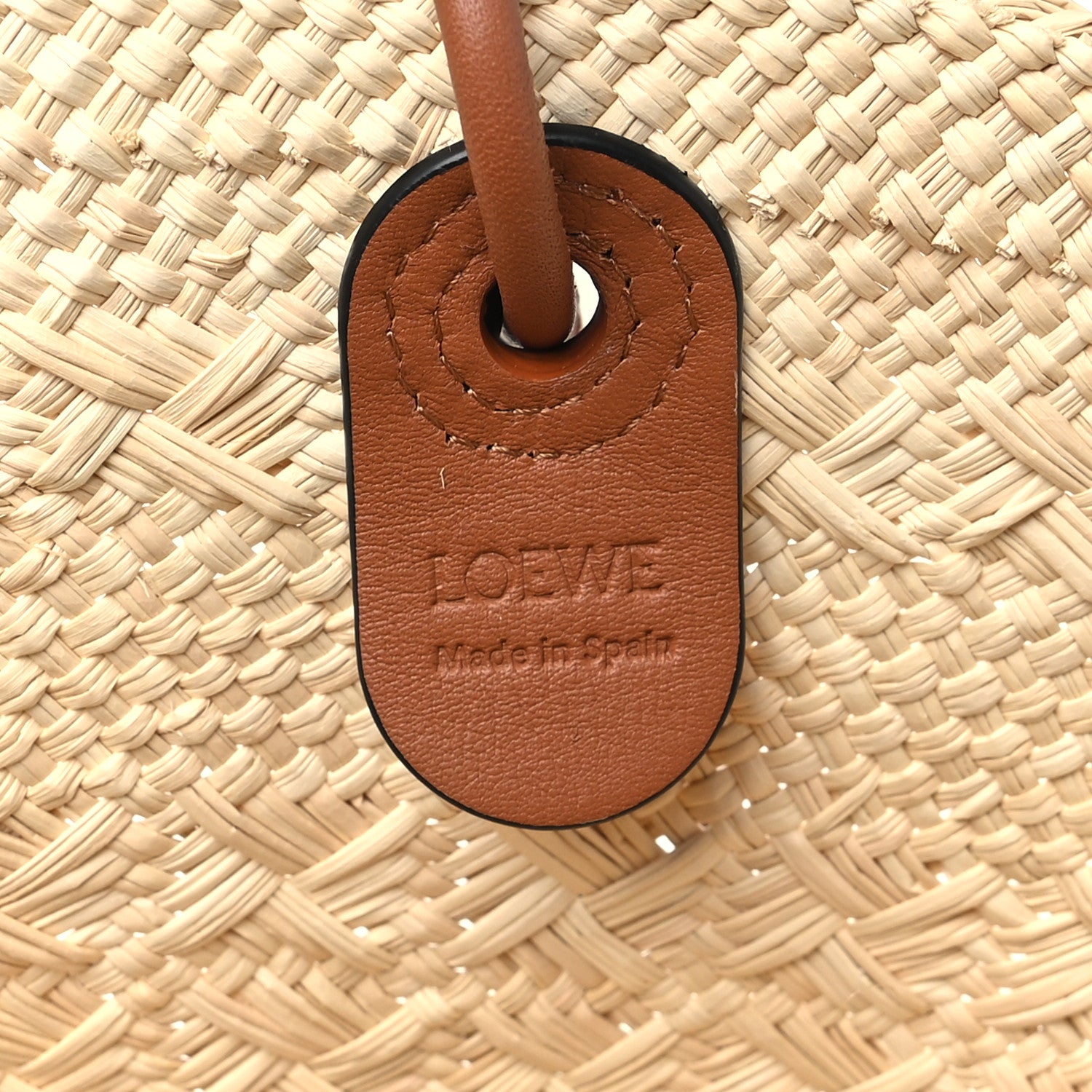 Loewe Calfskin Raffia Paulas Ibiza Medium Anagram Basket Tote Bag Natural Tan 6 of 10