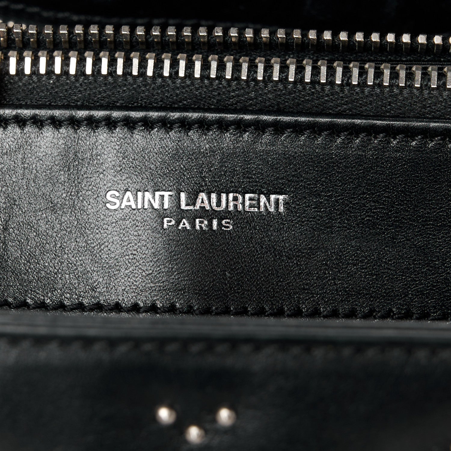 Saint Laurent Lambskin Matelasse Studded Chevron Monogram Shopping Bag Black 7 of 14