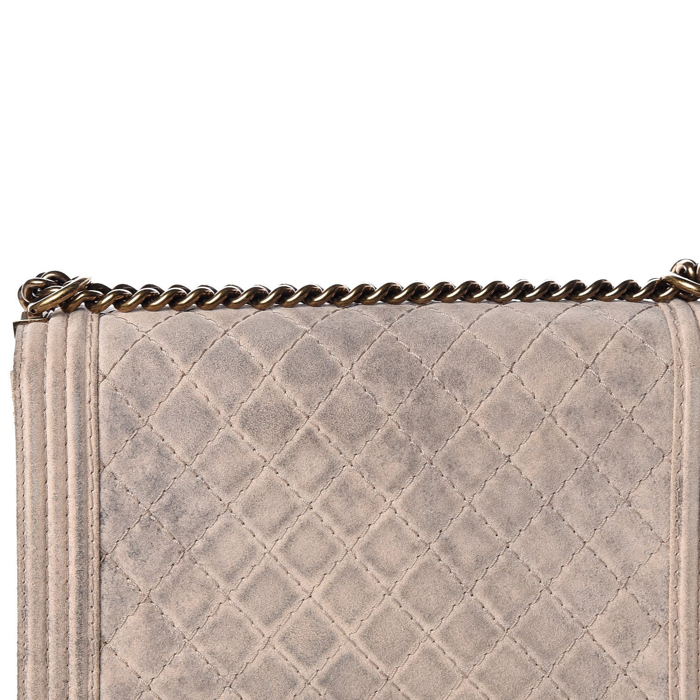 Iridescent Calfskin Quilted Large Boy Flap Beige