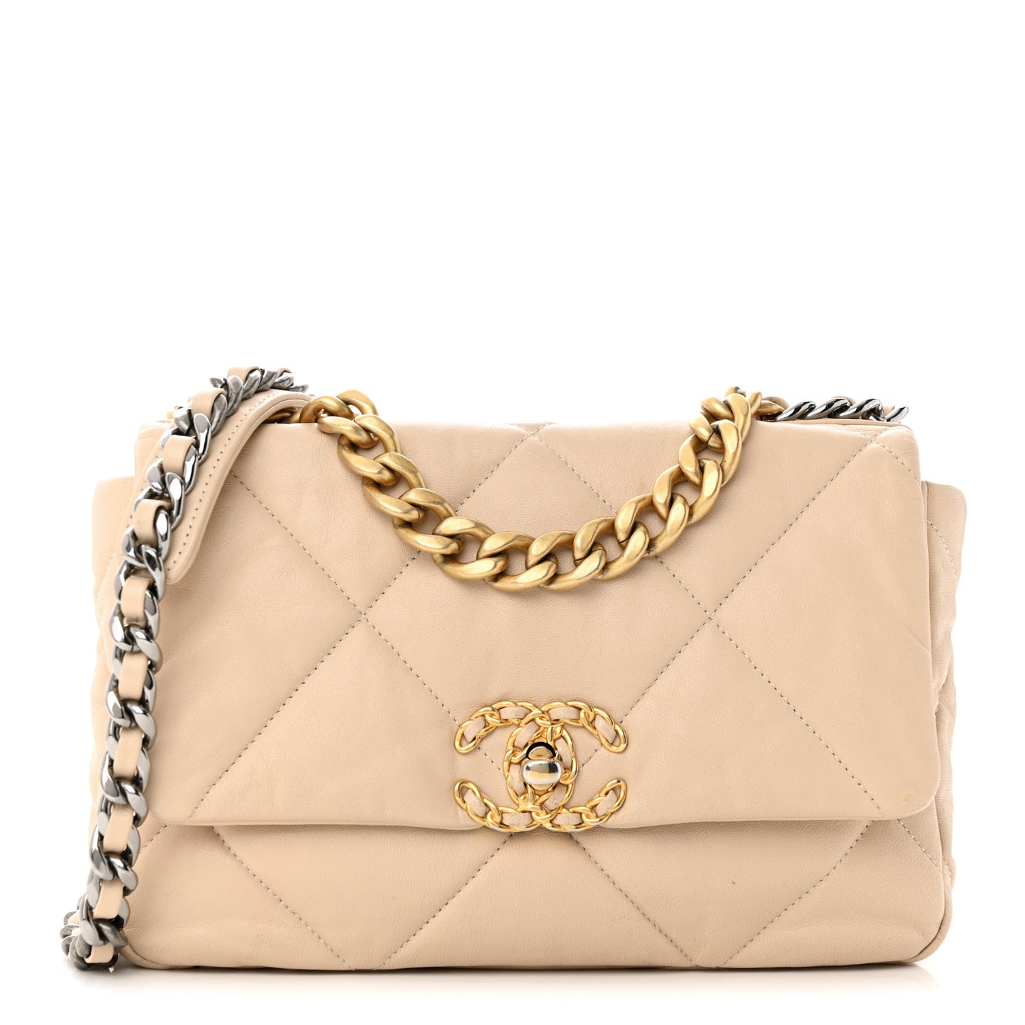 Lambskin Quilted Medium Chanel 19 Flap Beige