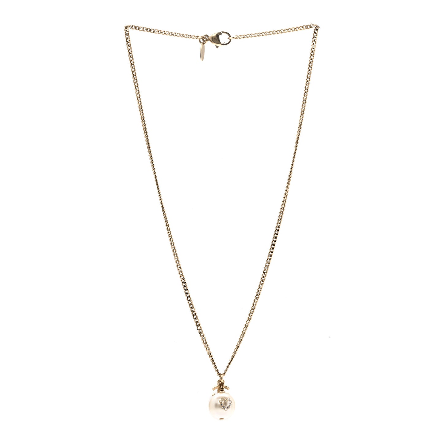 Pearl Crystal CC Heart Necklace Gold White