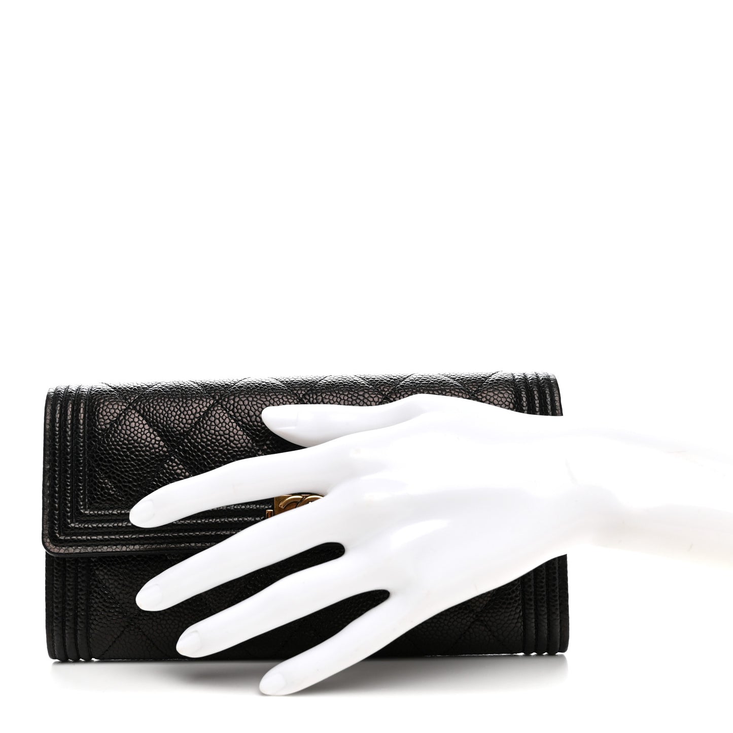 Caviar Quilted Large Boy Gusset Flap Wallet Black