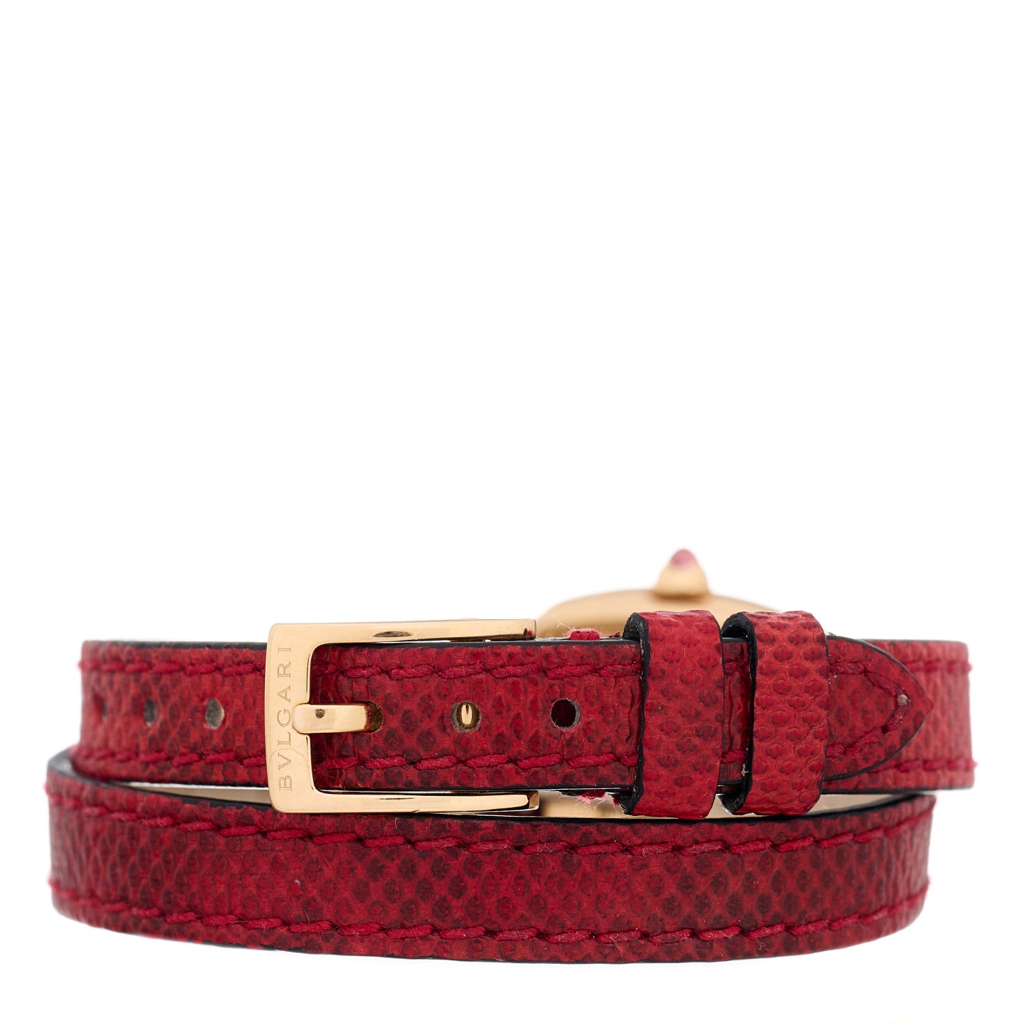 Bulgari 18K Rose Gold Lizard Diamond Bezel 20mm Serpenti Double Wrap Quartz Watch Red 3 of 4