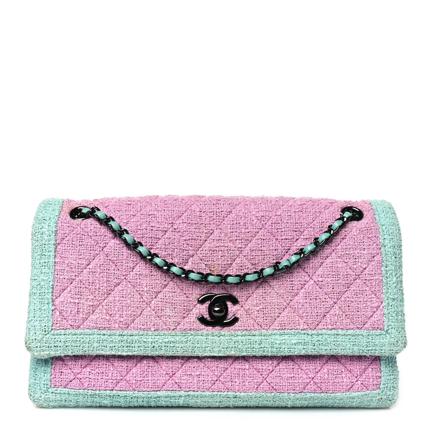 Chanel Tweed Quilted Flap Pink Blue 1 of 14