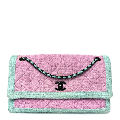Chanel Tweed Quilted Flap Pink Blue 1 of 14