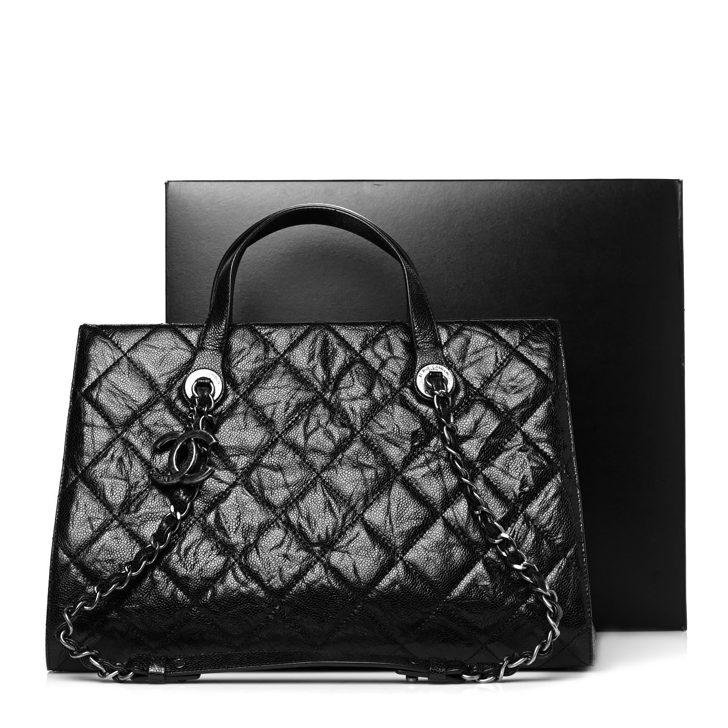 Chanel Crumpled Grained Calfskin Quilted CC Crave Tote Black 14 of 14