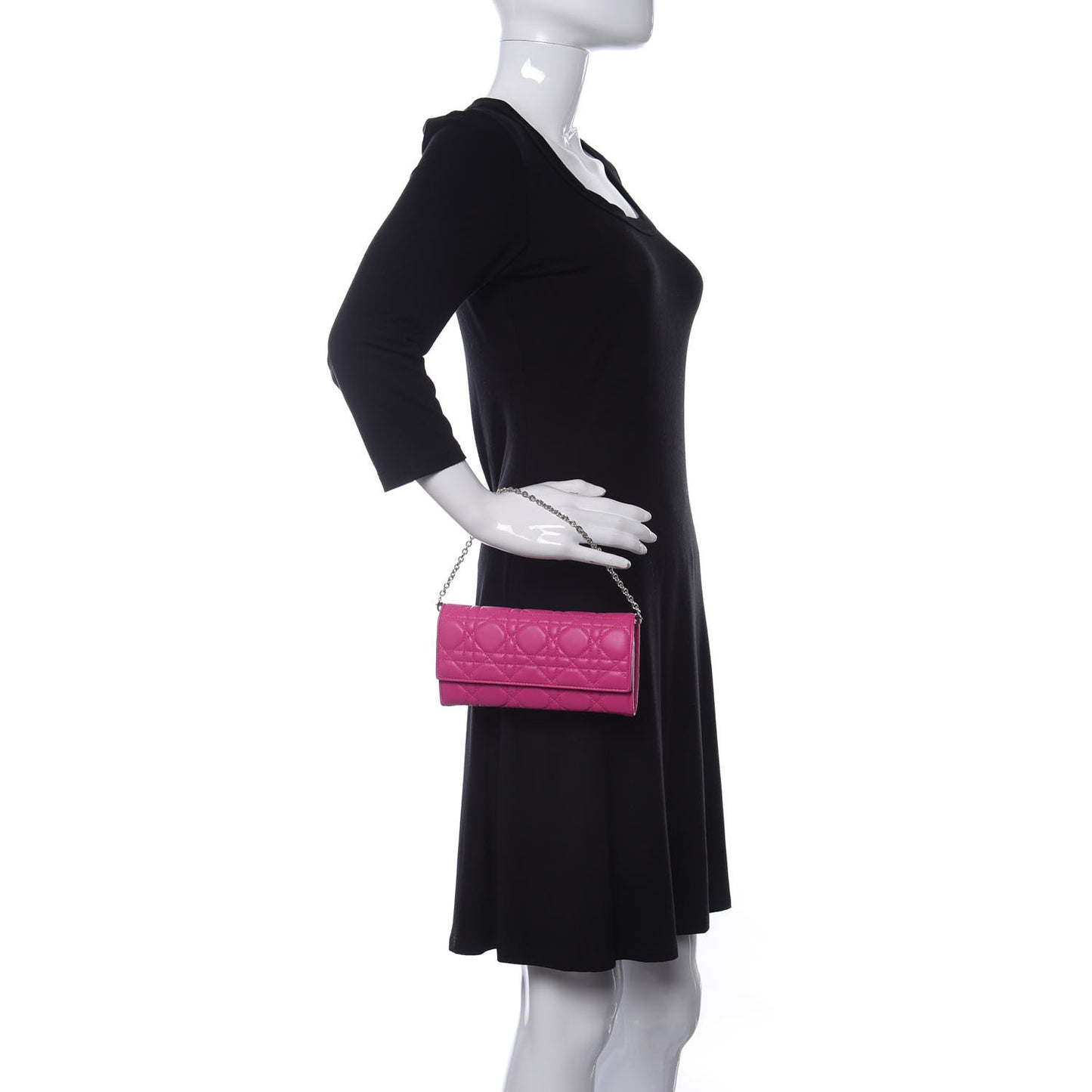 Lambskin Cannage Lady Dior Rendezvous Wallet On Chain Fuchsia