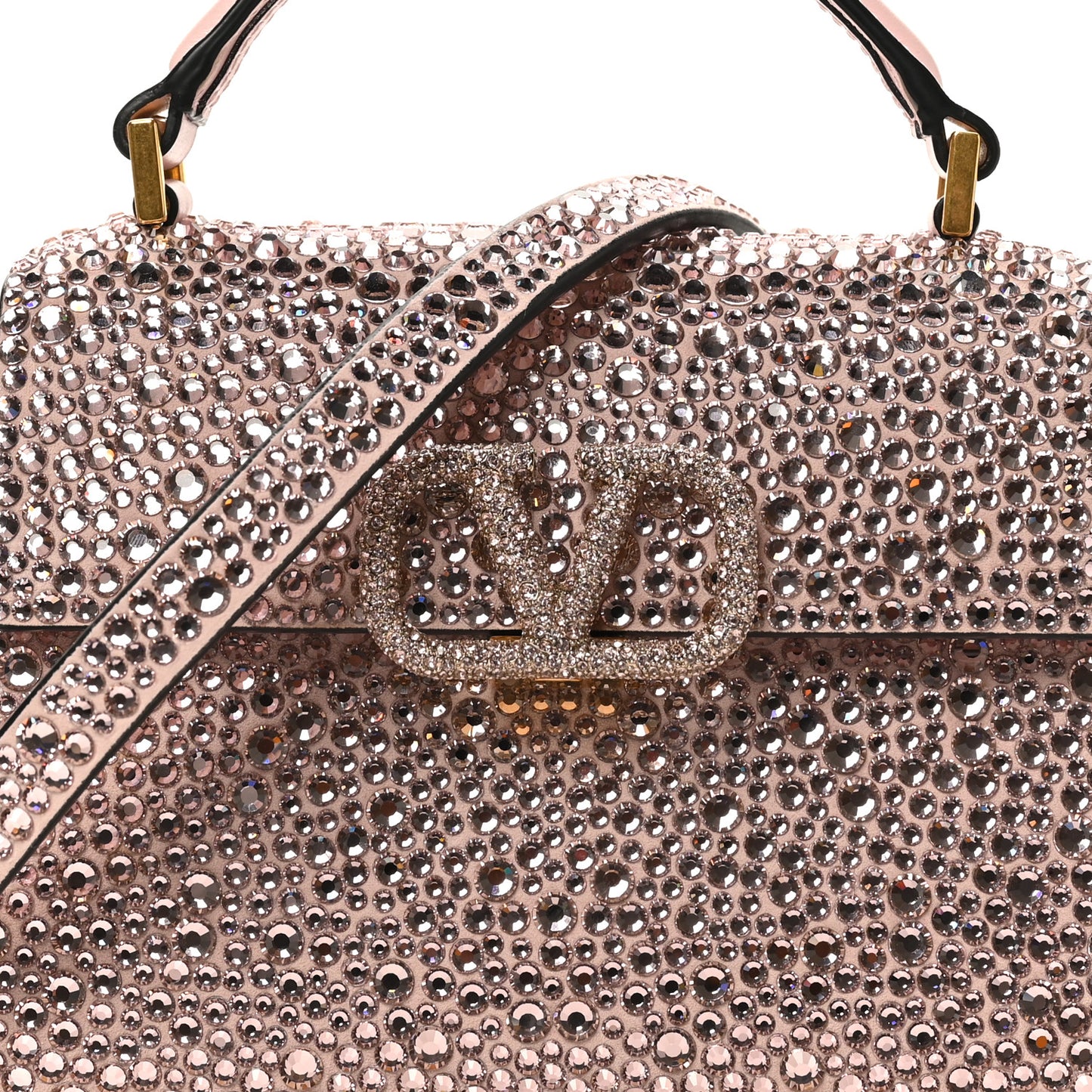 Crystal Embroidered Mini Vsling Top Handle Bag Vintage Rose Quartz
