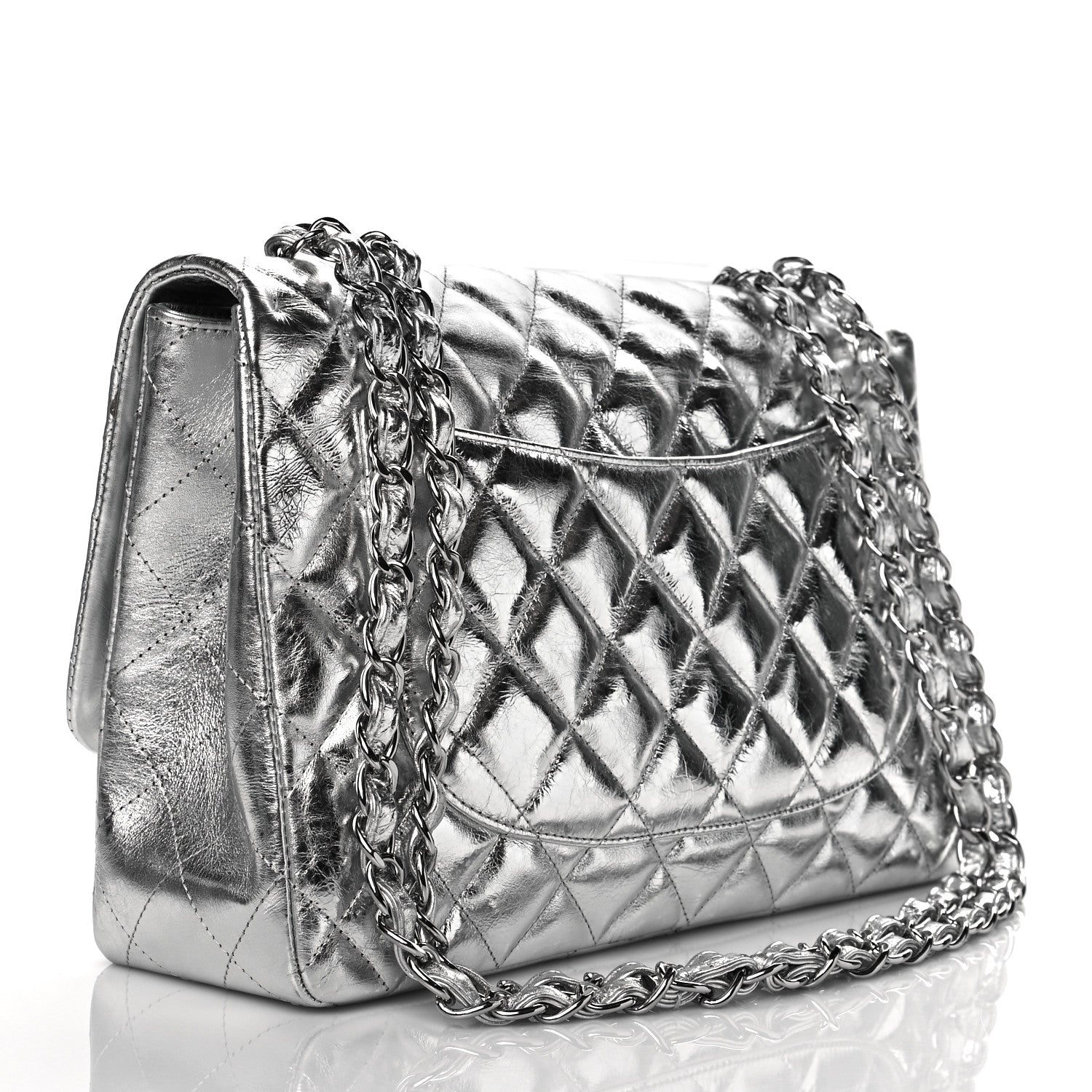 Chanel Metallic Aged Calfskin Quilted Jumbo Single Flap Silver 3 of 10