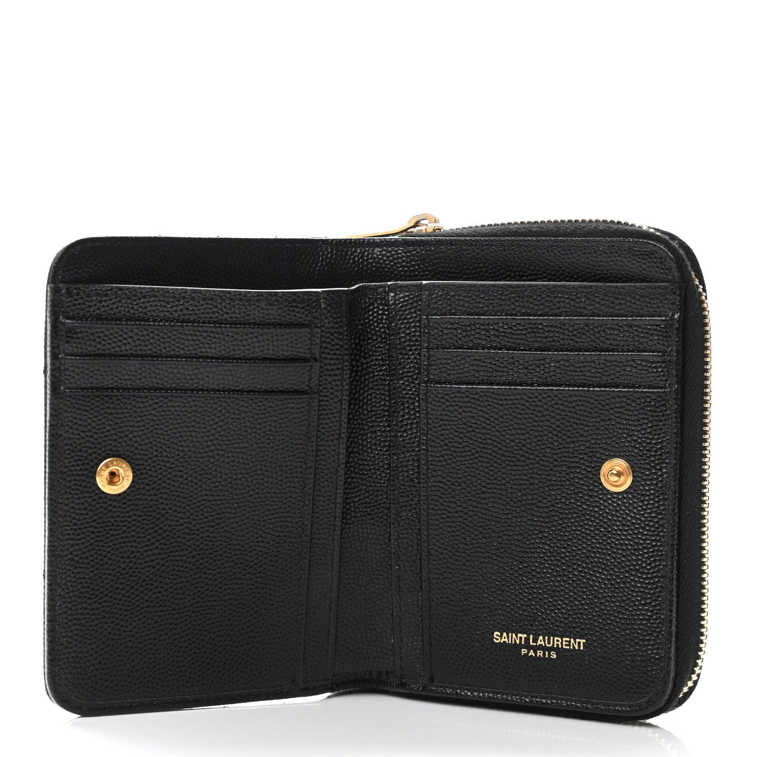 Saint Laurent Grain De Poudre Matelasse Chevron Monogram Compact Zip Around Wallet Black 7 of 11
