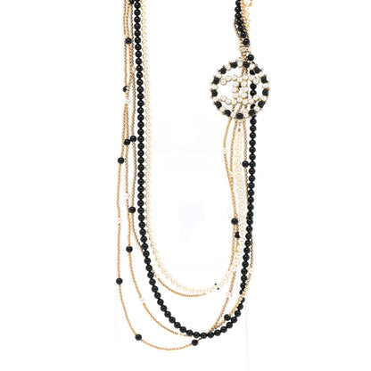 Chanel Pearl Resin Beaded CC Long Necklace Black Gold 1 of 7