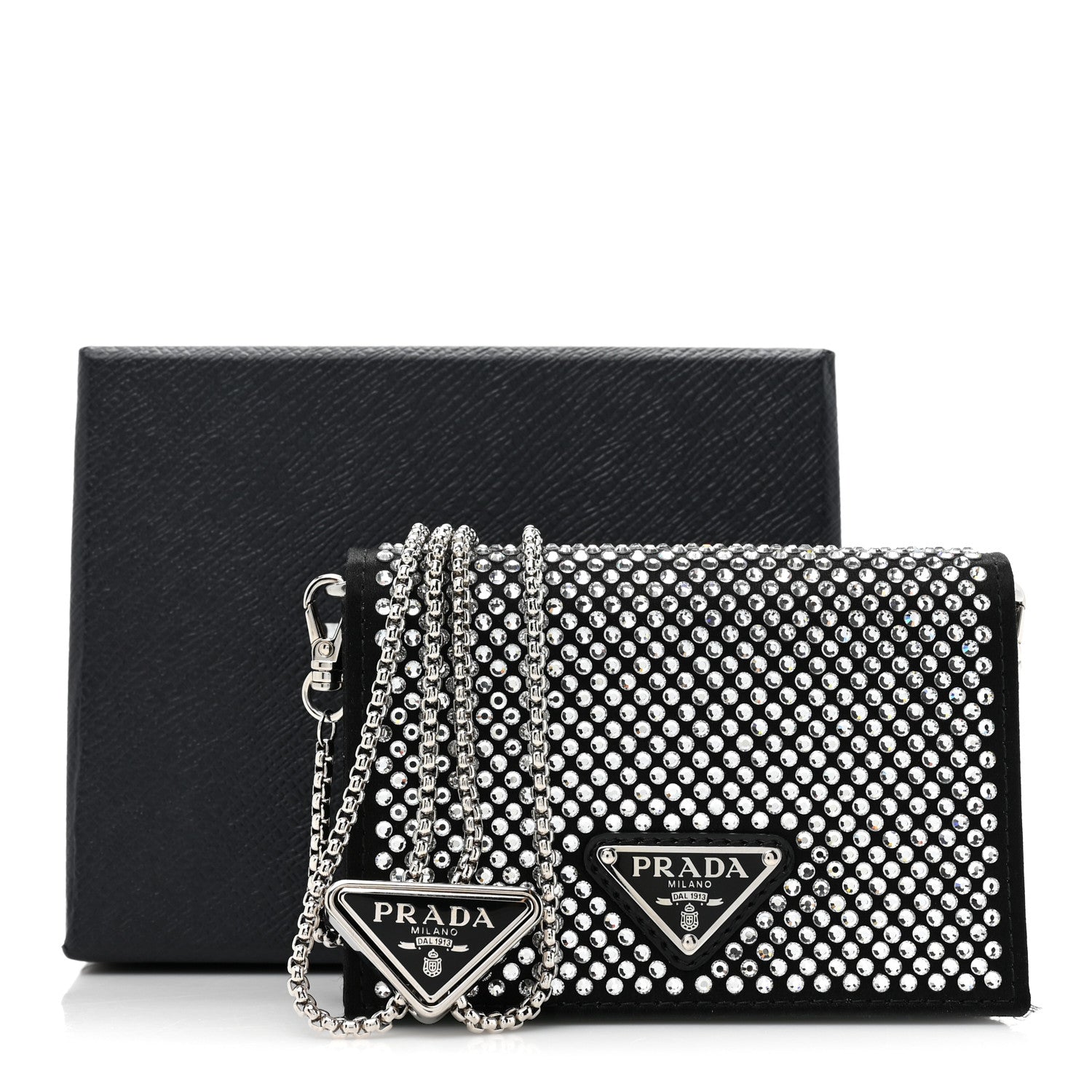 Prada Satin Crystal Metal Triangle Logo Card Holder With Strap Cristal 10 of 10