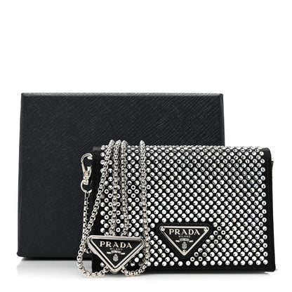 Prada Satin Crystal Metal Triangle Logo Card Holder With Strap Cristal 10 of 10
