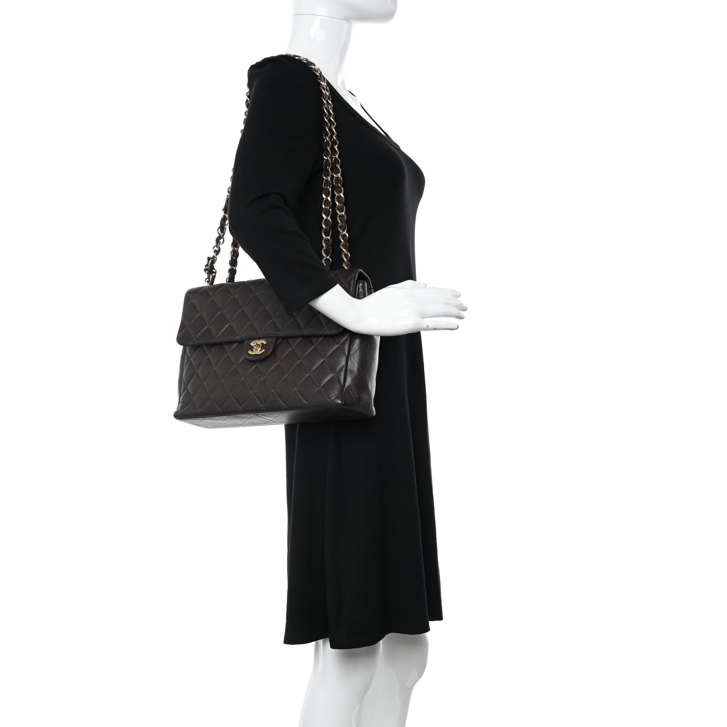 Caviar Quilted Jumbo Single Flap Brown