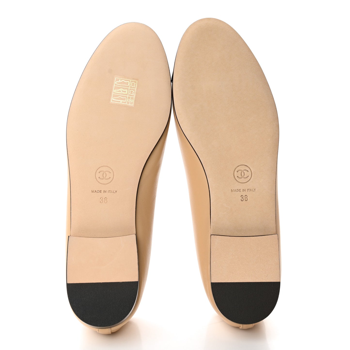Lambskin Cap Toe CC Ballerina Flats 38 Beige Black