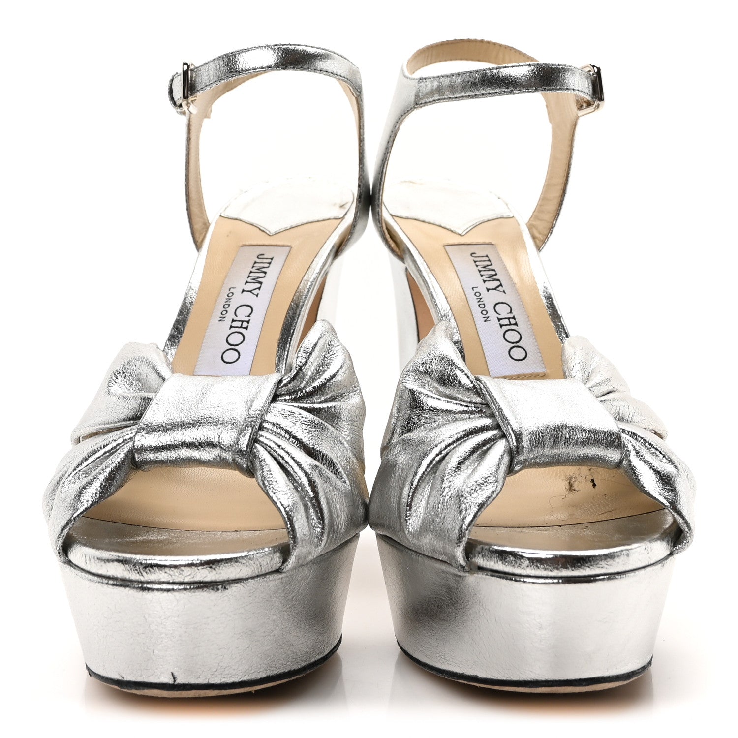 Jimmy Choo Soft Mirror Calfskin Heloise 120 Sandals 37 Silver 3 of 9