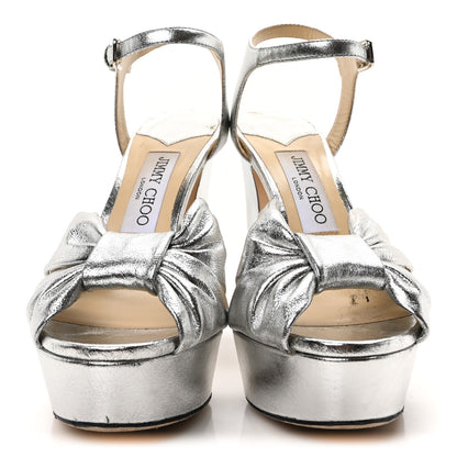 Jimmy Choo Soft Mirror Calfskin Heloise 120 Sandals 37 Silver 3 of 9