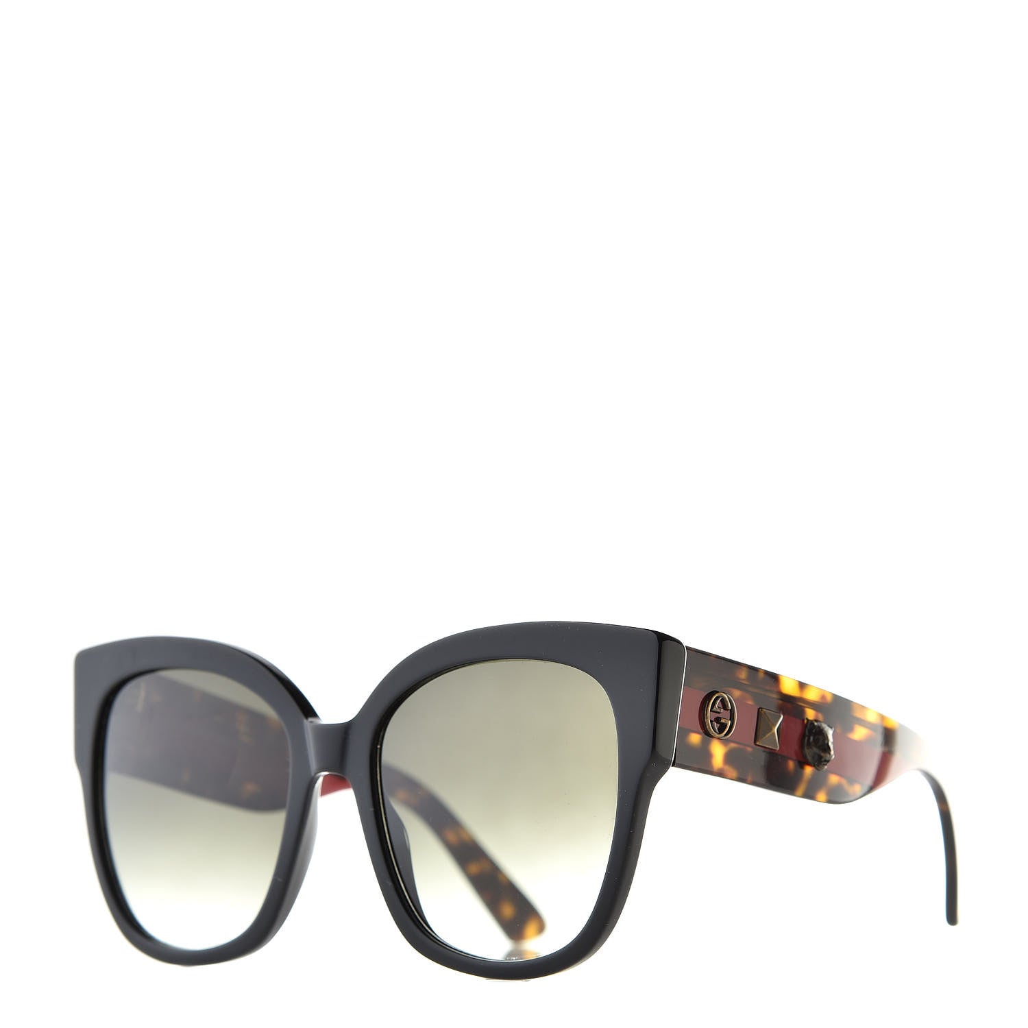 Gucci Acetate Square Frame Web Sunglasses GG0059S Black Tortoise 1 of 8