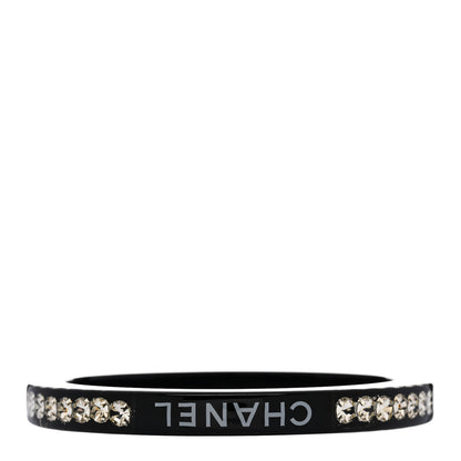 Chanel Resin Crystal Logo Bangle Bracelet Black 3 of 4