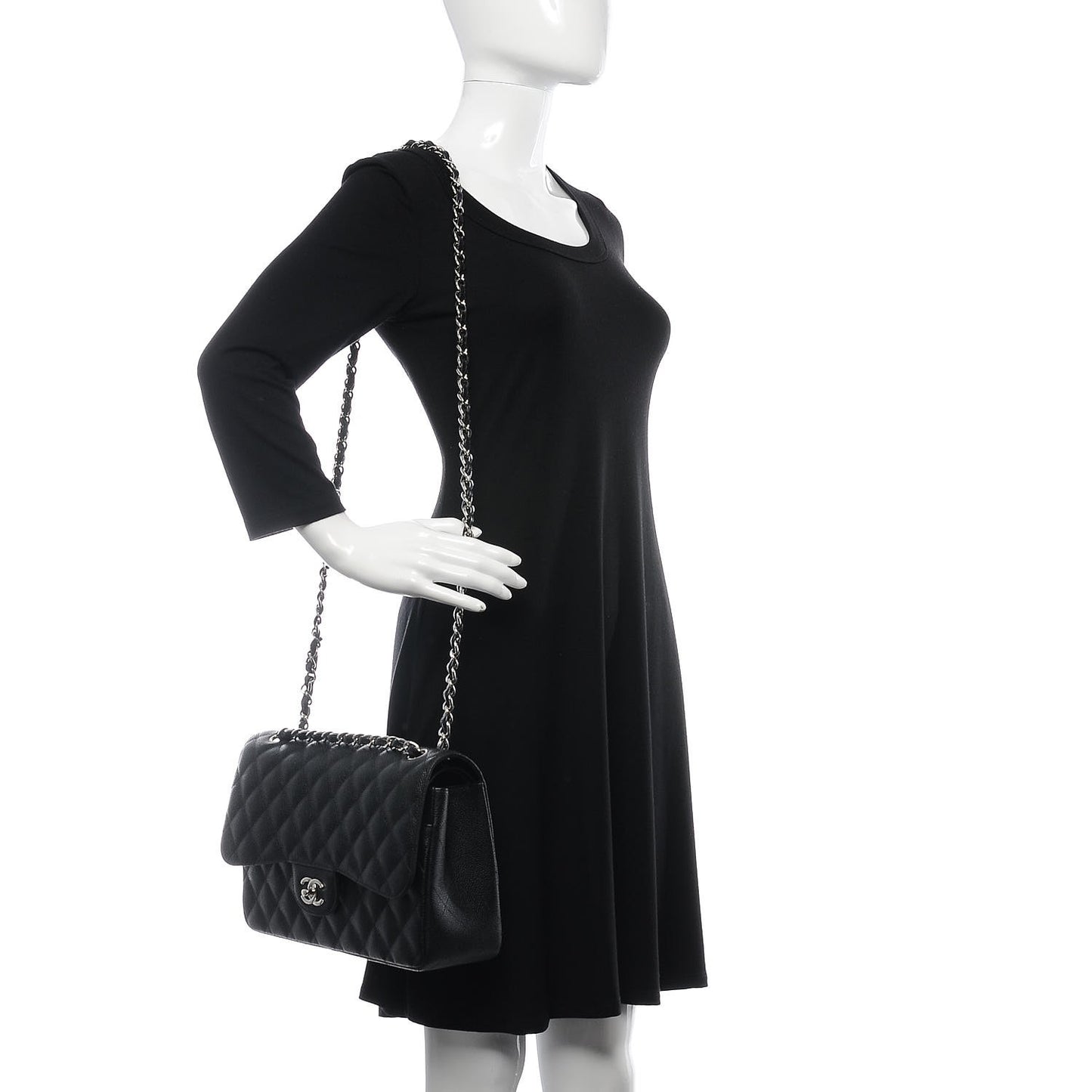 Caviar Quilted Jumbo Double Flap Black
