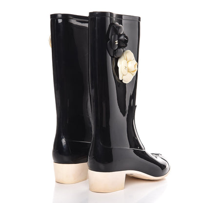 Chanel Rubber Camellia Rain Boots 40 Black 4 of 10