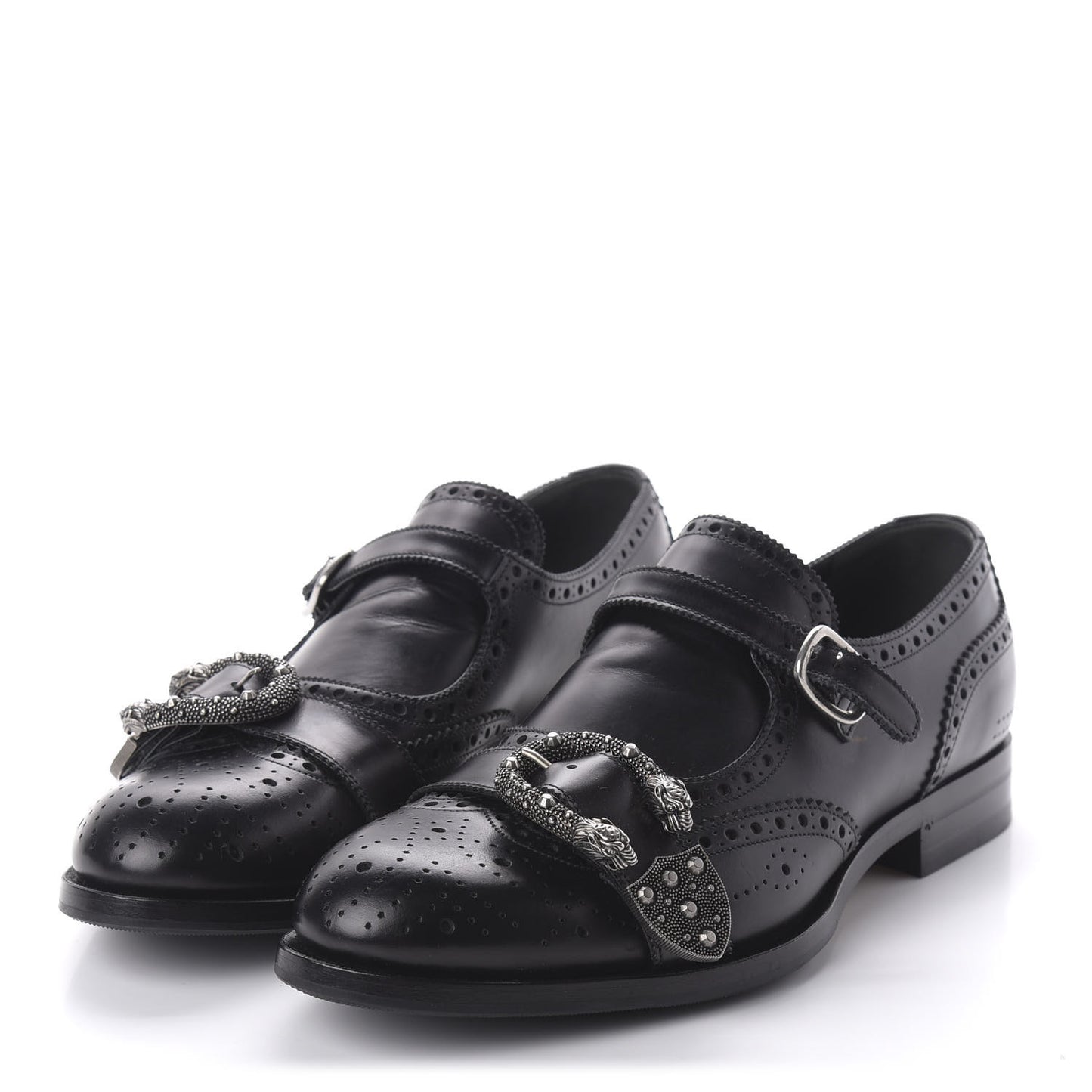 Calfskin Bee Embroidered Mens Queercore Brogue Wingtip Monk Strap Loafers 9 Black