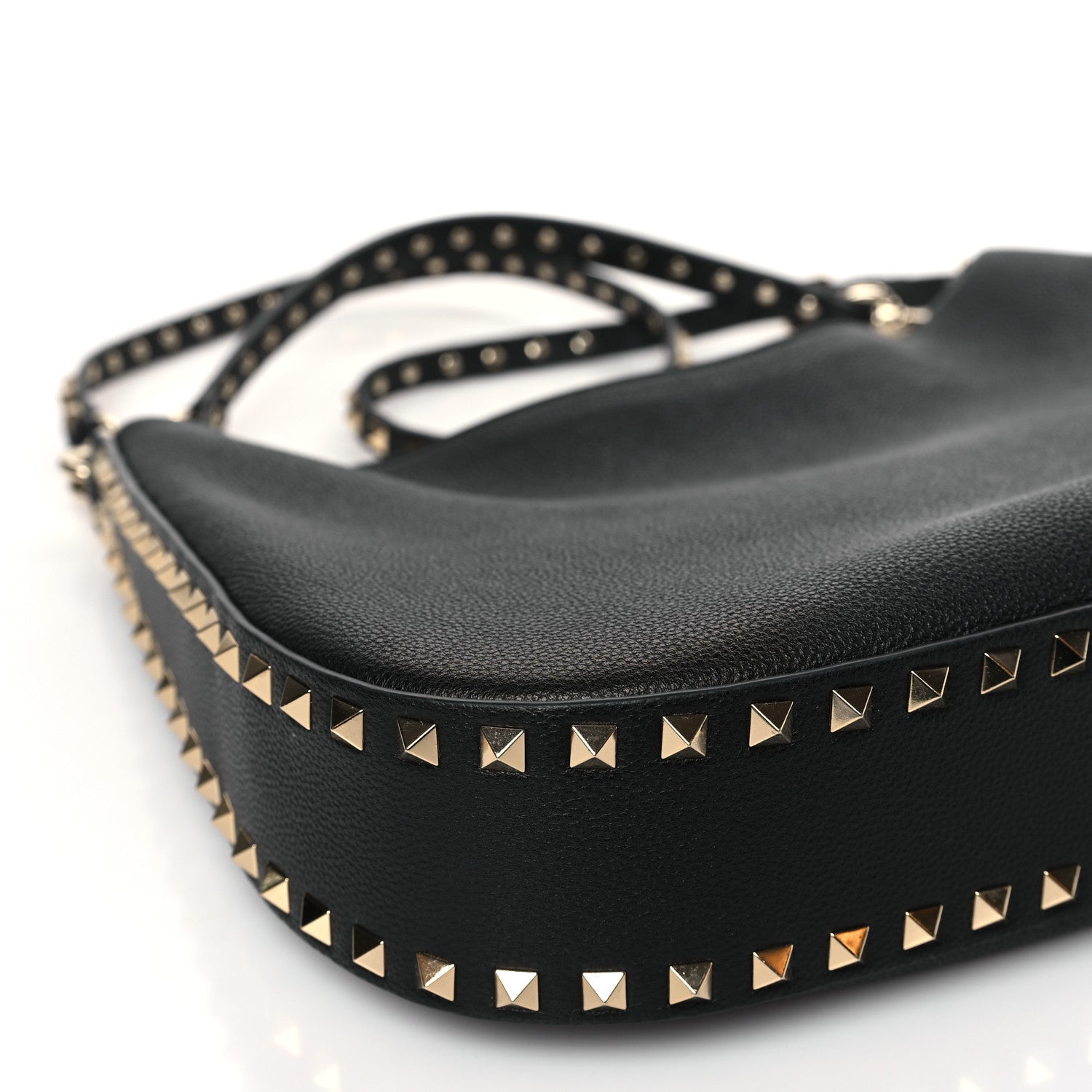 Valentino Garavani Grained Calfskin Rockstud Hobo Bag Black 7 of 8