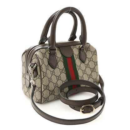 Gucci GG Supreme Monogram Textured Dollar Calfskin Web Mini Ophidia Top Handle Bag Beige Ebony New Acero 3 of 10