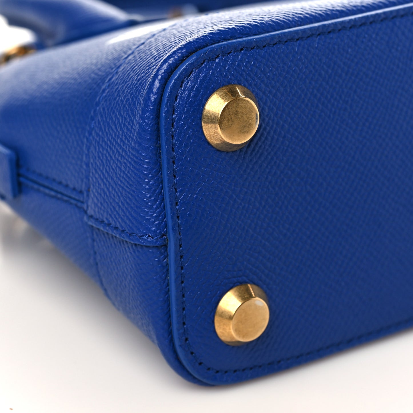 Signature Grained Calfskin Logo XXS Ville Top Handle Bag Bleu Roi White