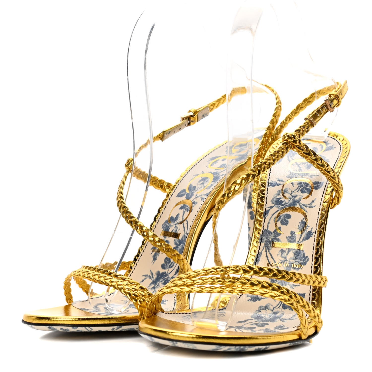 Gucci Metallic Nappa Braided Haines High Heel Sandals 39.5 Gold 3 of 9