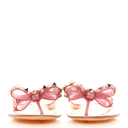 Valentino Garavani PVC Jelly Glitter Rockstud Bow Thong Sandals 37 Pink 2 of 11