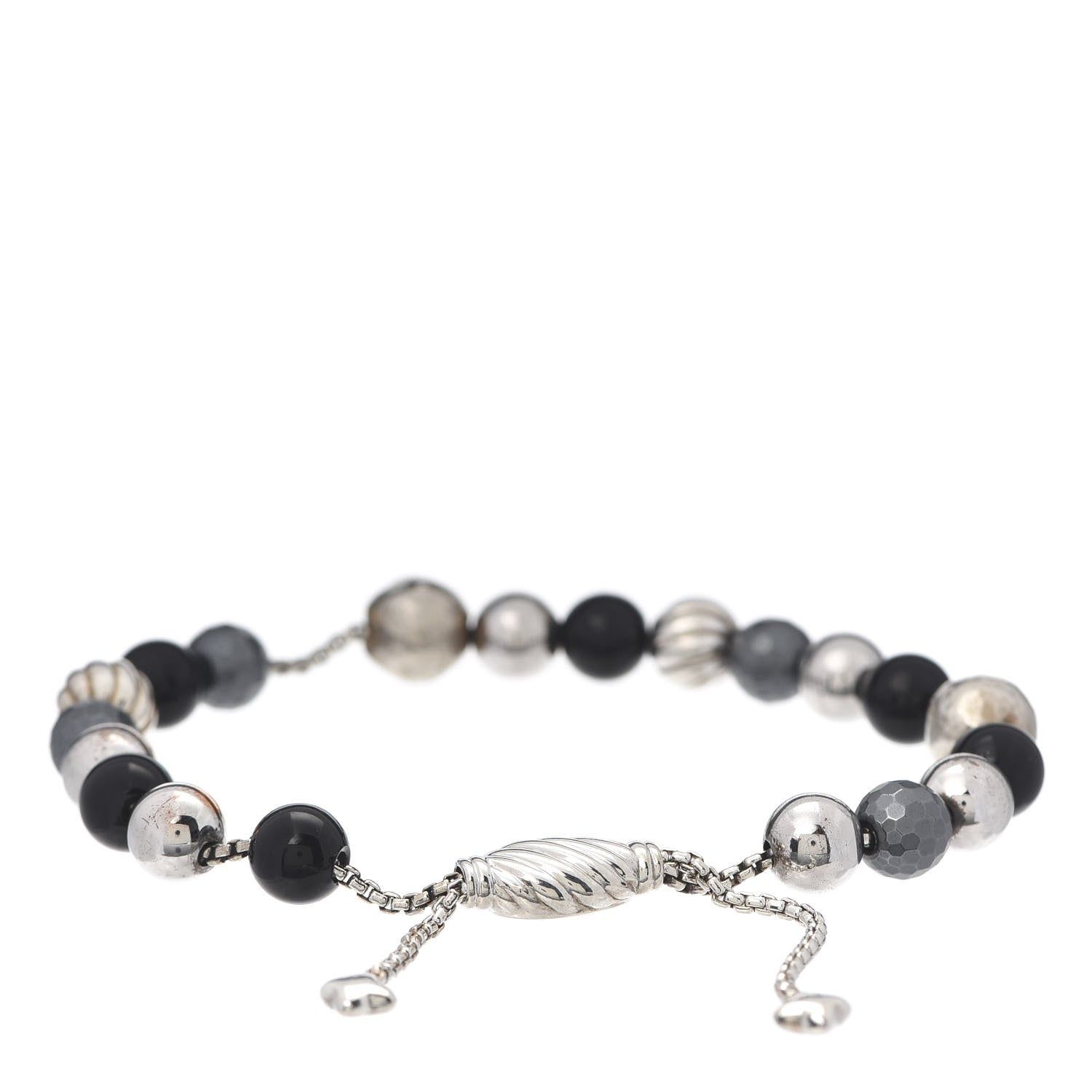 David Yurman Sterling Silver Black Onyx Hematine 8mm Elements Bead Bracelet 3 of 4