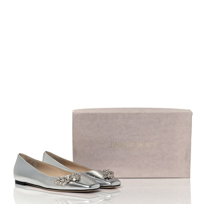 Jimmy Choo Metallic Calfskin Crystal Mirele Ballet Flat 38 Silver 8 of 8