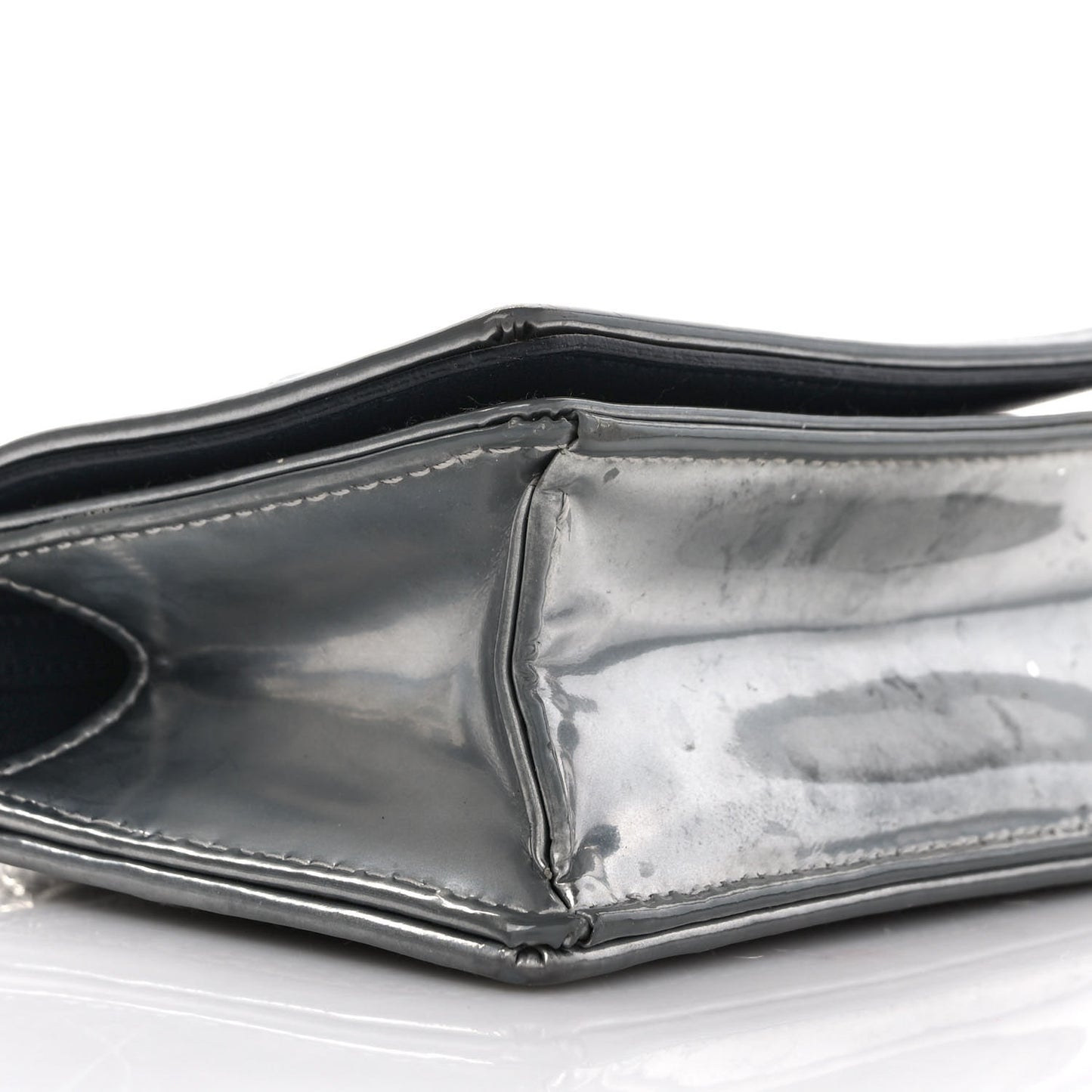 Metallic Patent Micro-Cannage Baby Diorama Flap Bag Silver
