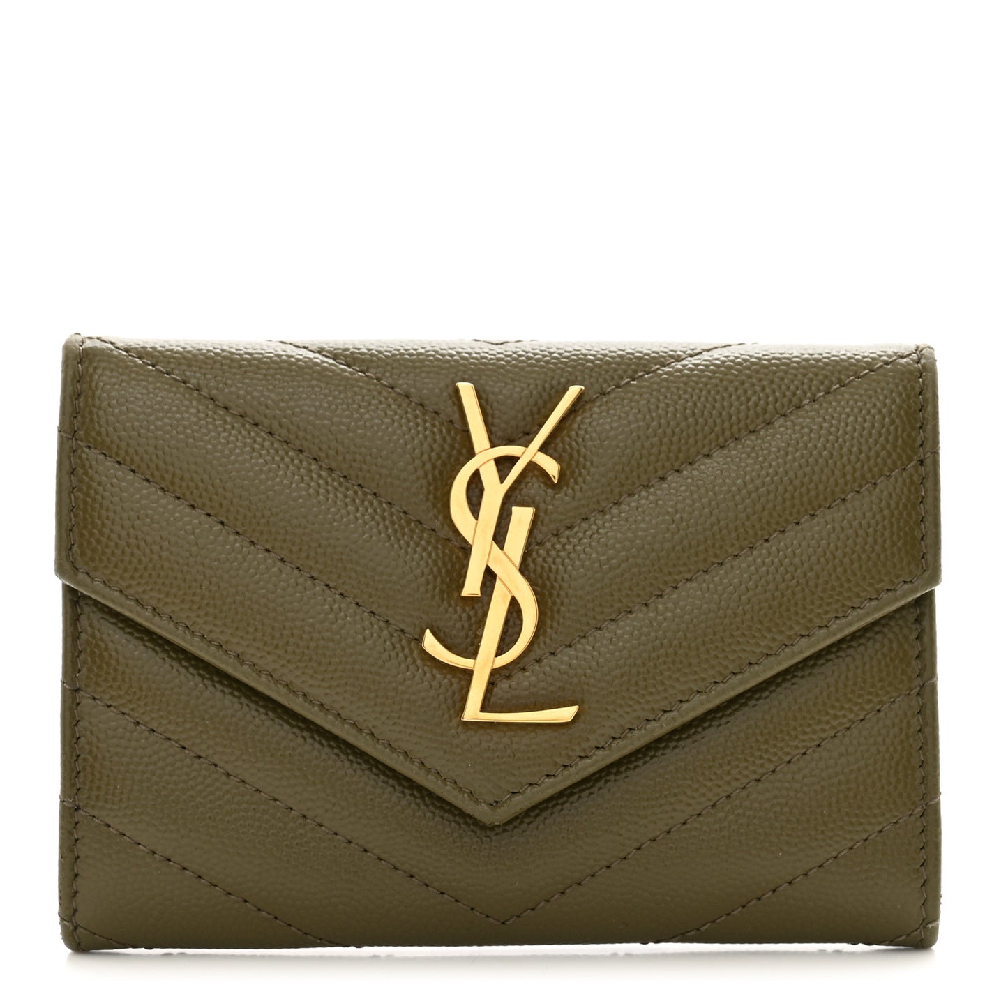 Grain De Poudre Matelasse Chevron Small Monogram Envelope Wallet Vert Kaki