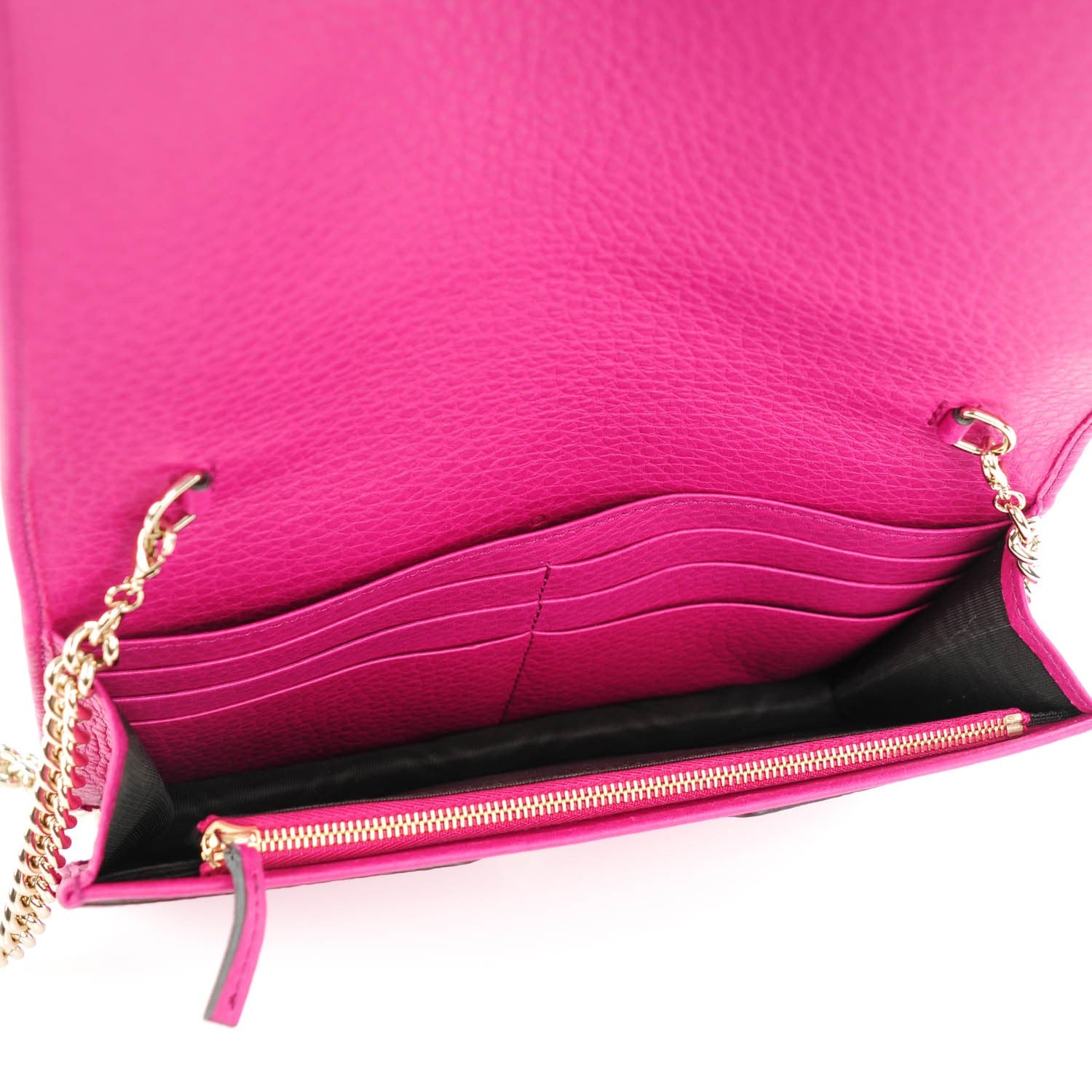 Gucci Pebbled Calfskin Soho Wallet on Chain Bright Bougainvillea 5 of 6
