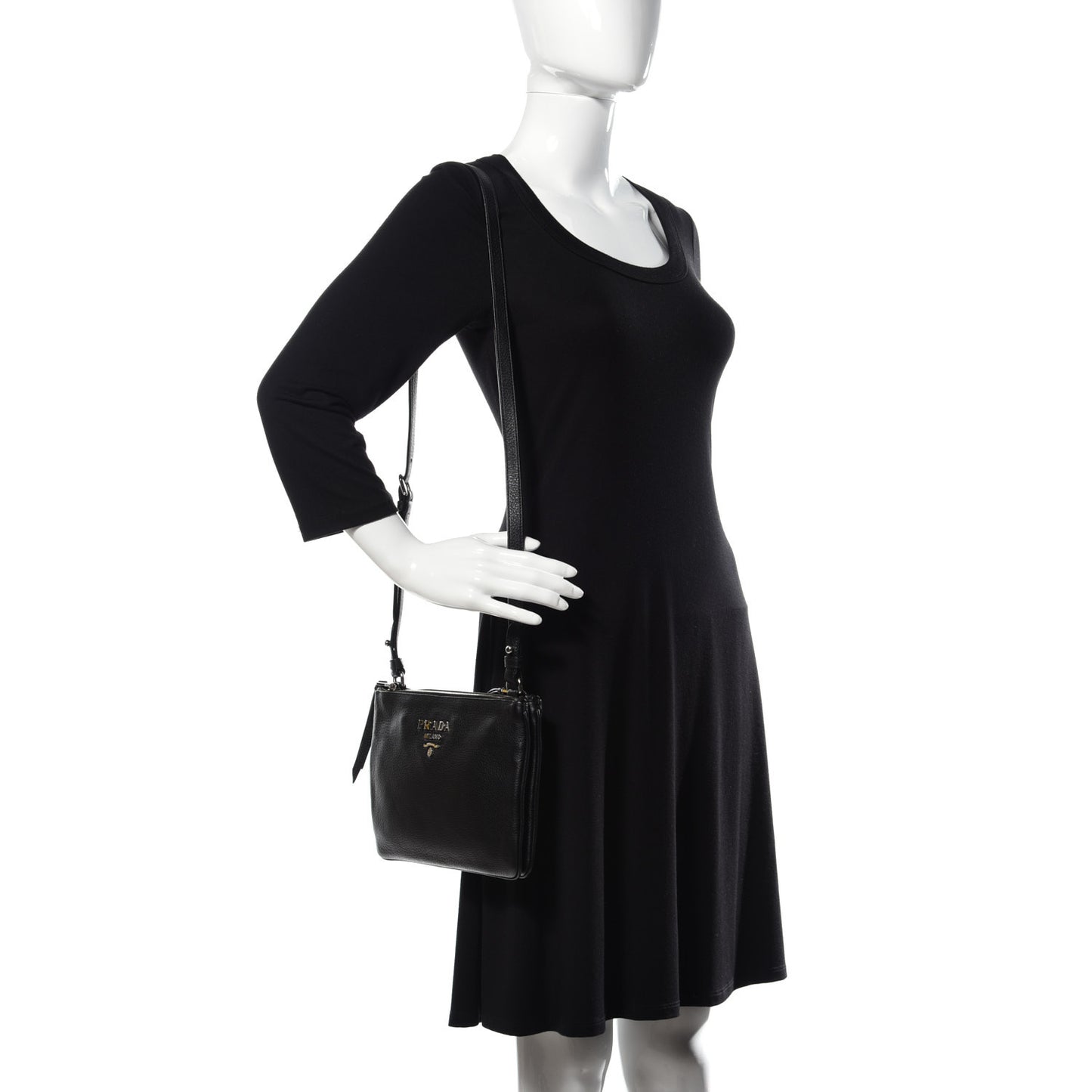 Vitello Phenix Double Zip Crossbody Bag Black