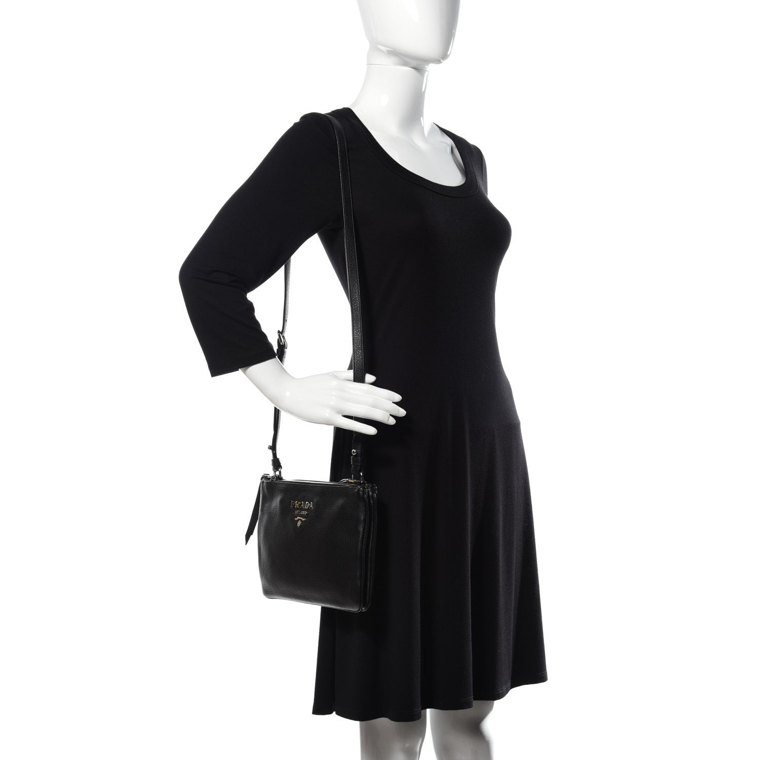 Prada Vitello Phenix Double Zip Crossbody Bag Black 2 of 18
