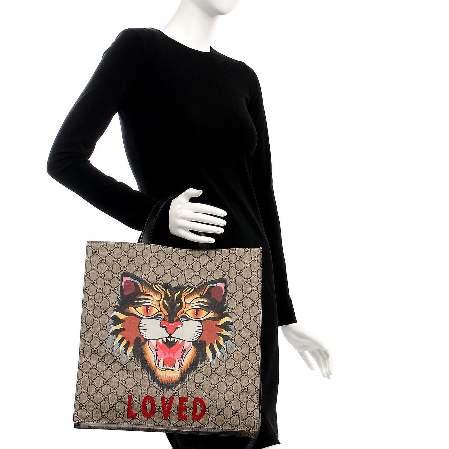 GG Supreme Monogram Angry Cat Vertical Tote