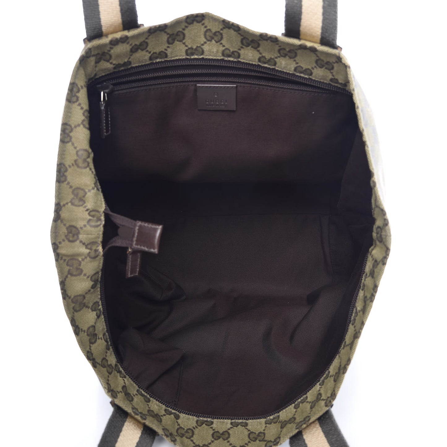 GG Monogram Large Web Handle Bucket Tote Brown