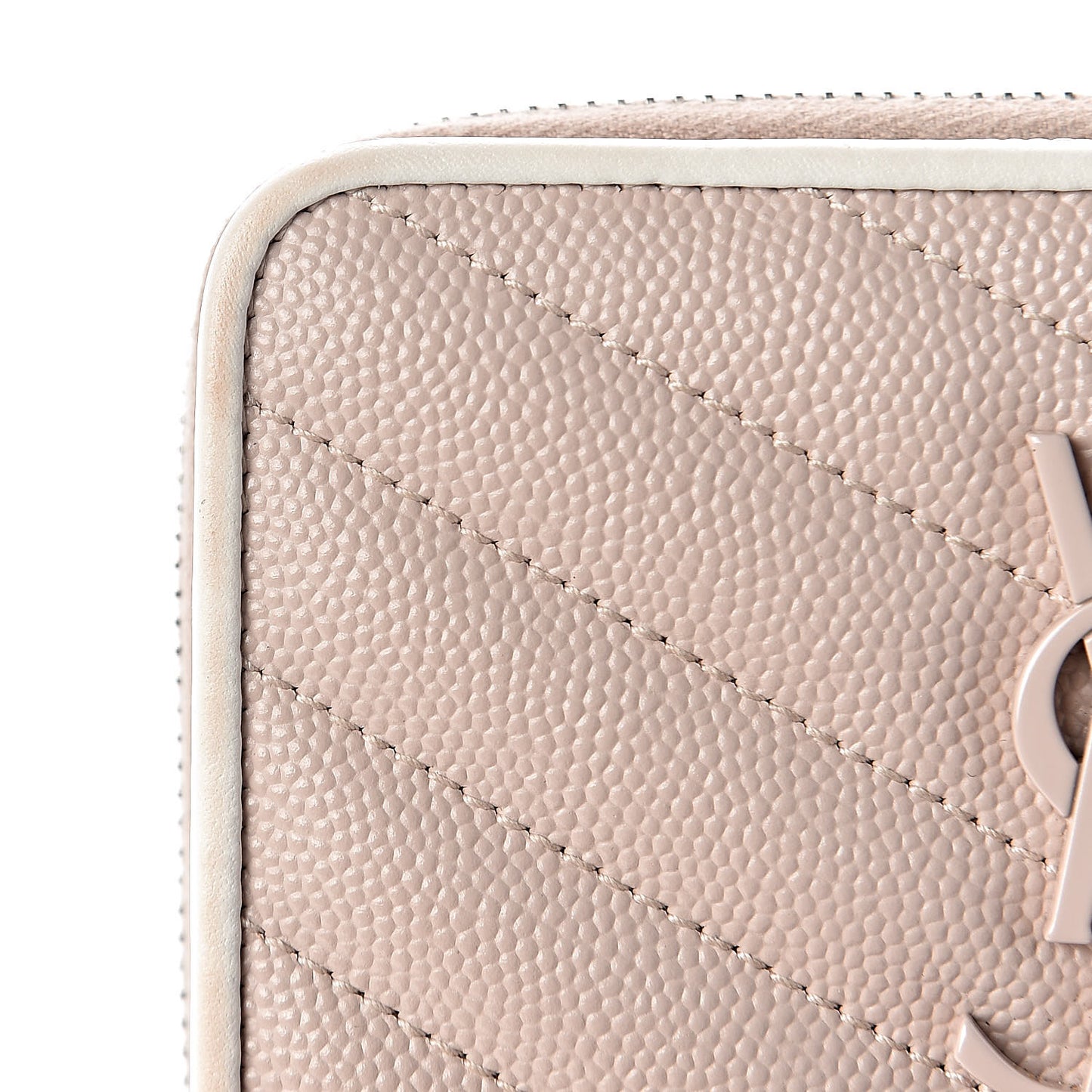 Grain De Poudre Matelasse Monogram Compact Zip Around Wallet Pale Pink