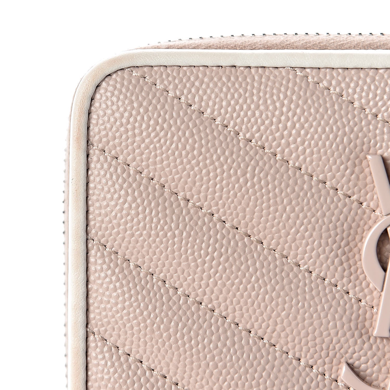 Saint Laurent Grain De Poudre Matelasse Monogram Compact Zip Around Wallet Pale Pink 10 of 11