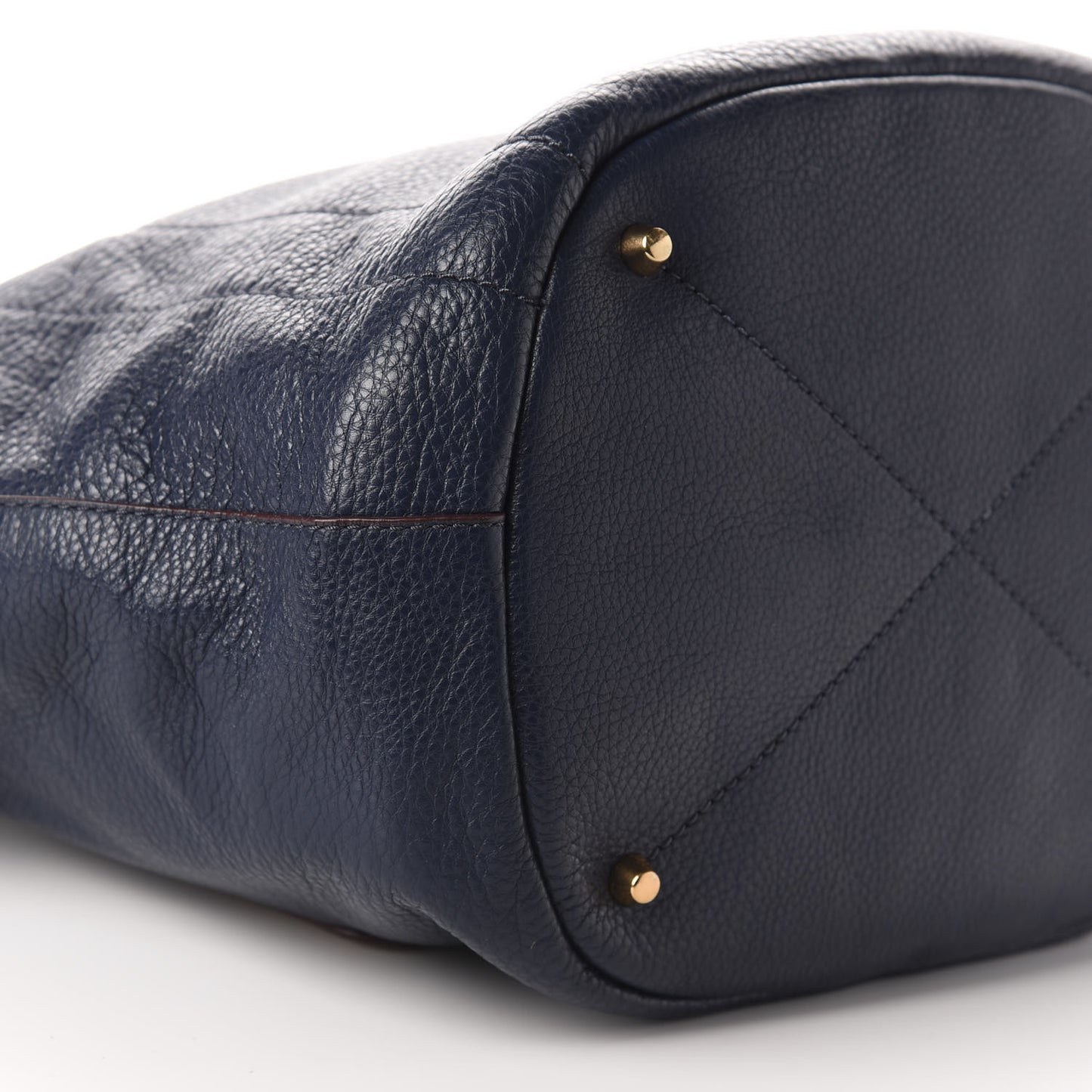 Grained Calfskin Tote Navy Brown