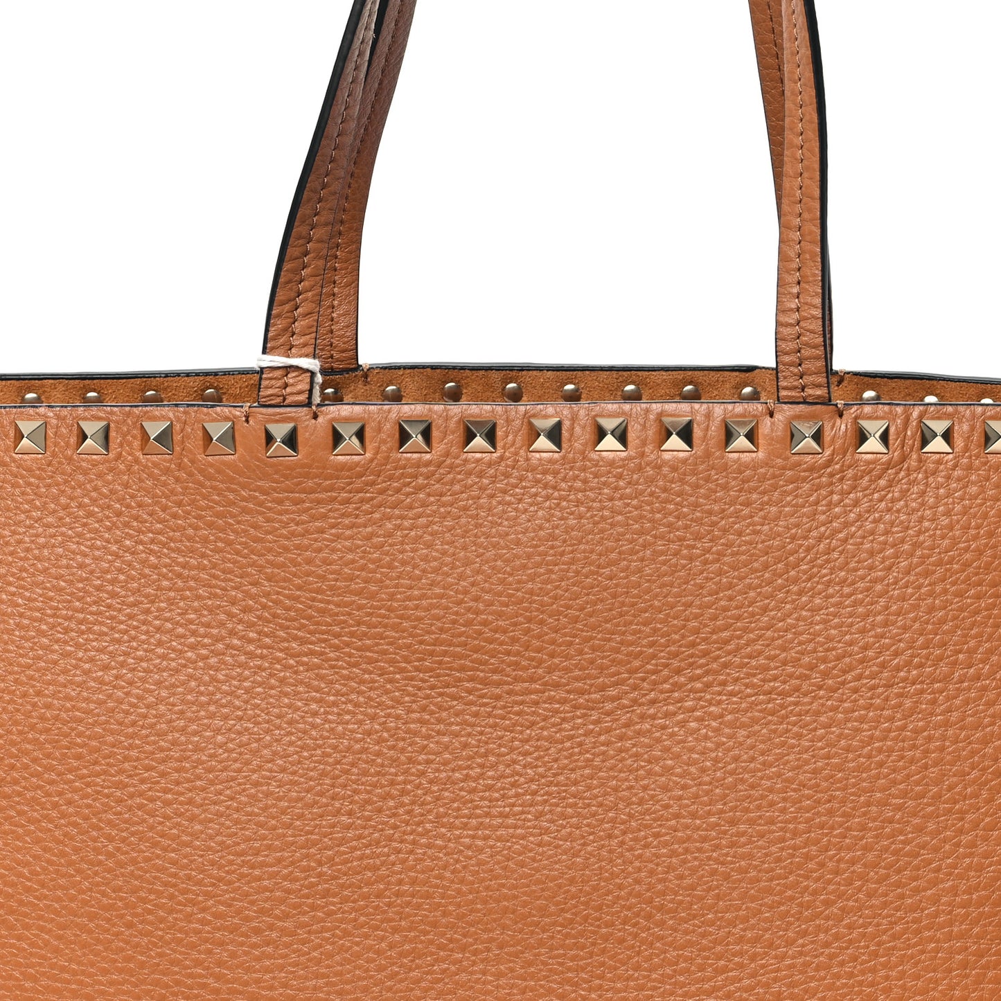 Grained Calfskin Rockstud Shoulder Tote Almond
