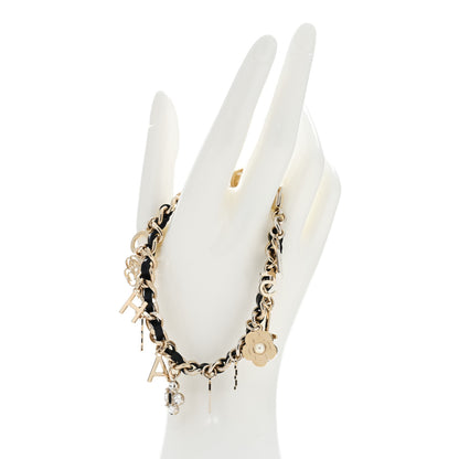 Chanel Metal Lambskin Crystal Chain CC Charms Bracelet Gold Black 2 of 5