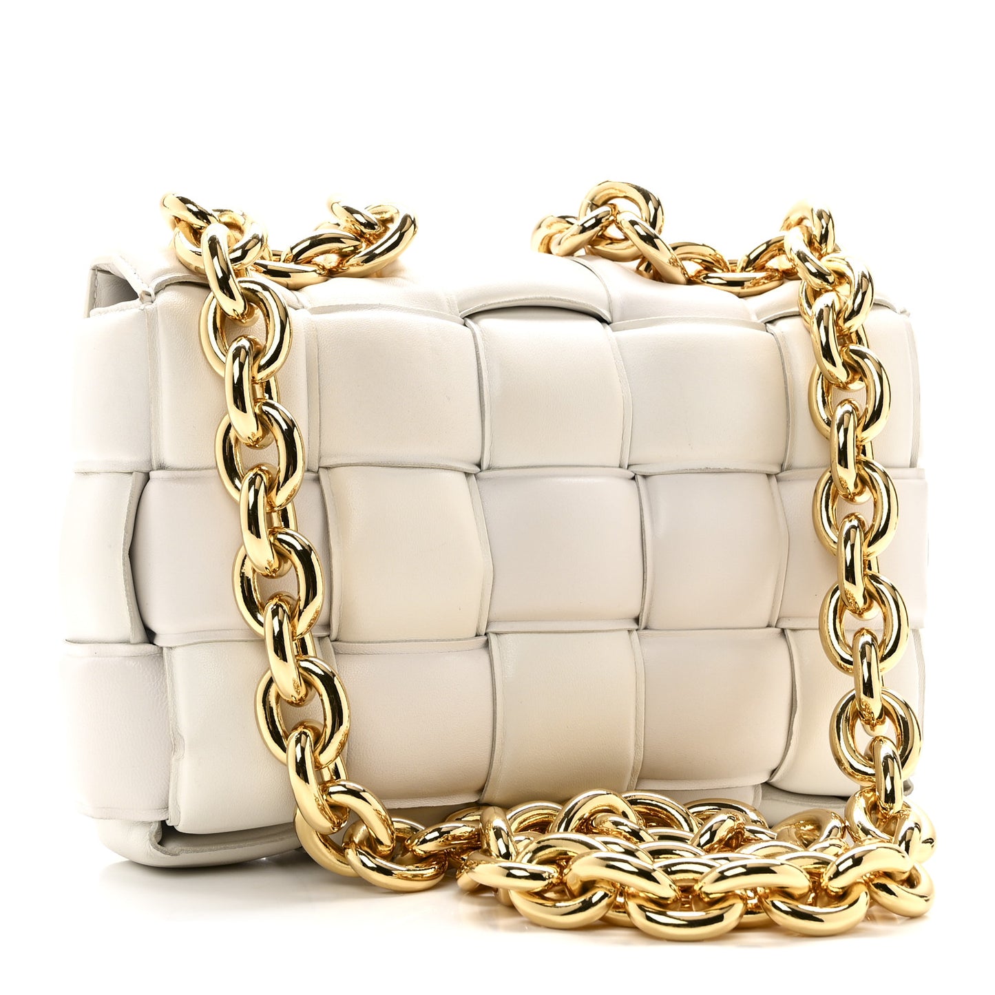 Lambskin Maxi Intreccio Padded Chain Cassette Crossbody Bag Chalk