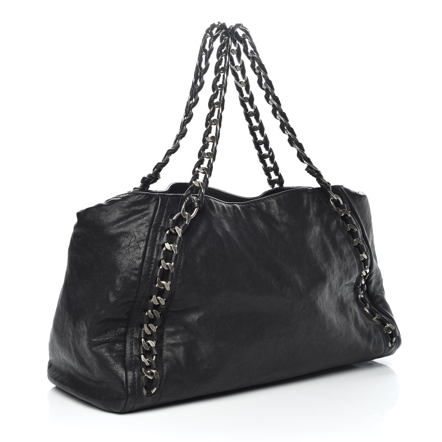 Calfskin East West Modern Chain Tote Black