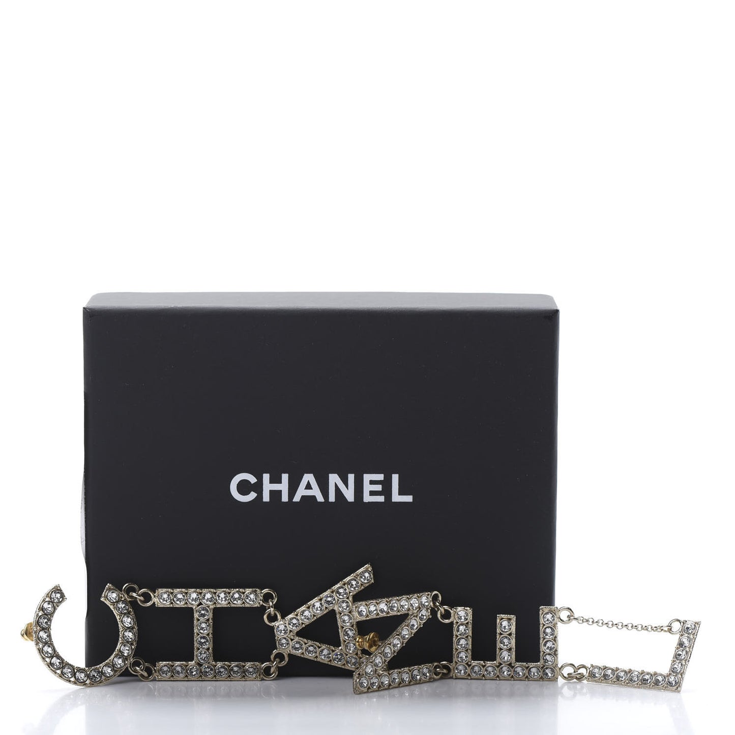 Crystal Cha-Nel Logo Drop Earrings Gold
