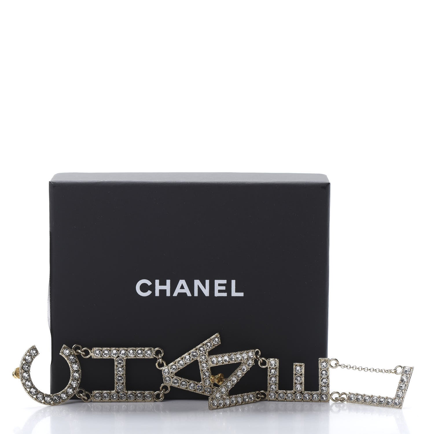 Chanel Crystal Cha-Nel Logo Drop Earrings Gold 6 of 6